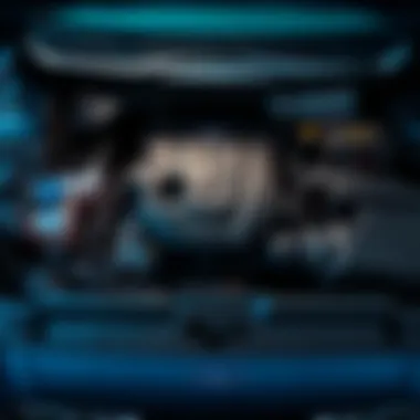 Engine bay of the 2014 Ford Fusion Energi Titanium illustrating its hybrid powertrain