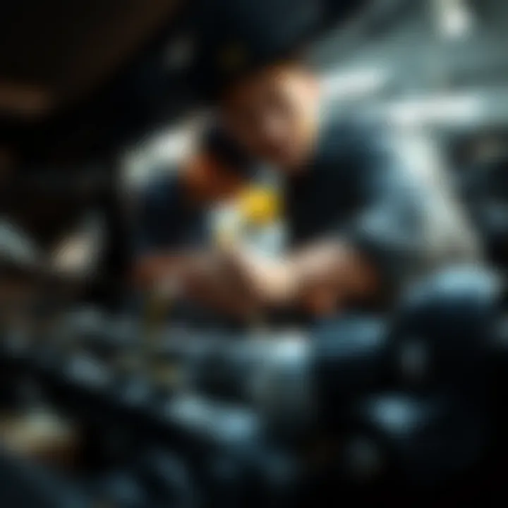 Mechanic performing transmission fluid change