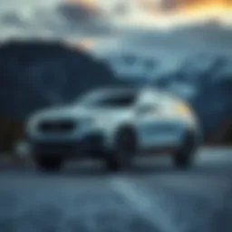 A powerful big SUV on a scenic mountain road
