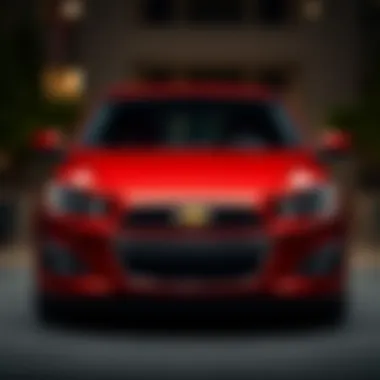 Front view of the 2014 Chevy Sonic Hatchback LT showcasing its sleek design