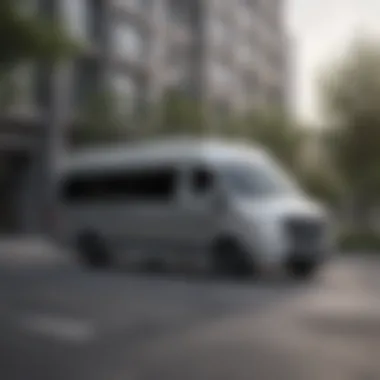 Aerodynamic Exterior of the Mercedes-Benz Full-Size Van Sleek exterior view of the Mercedes-Benz full-size van showcasing its aerodynamic design.