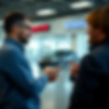 Customer engagement at Crestview Dodge Ram dealership Customer interacting with a sales representative