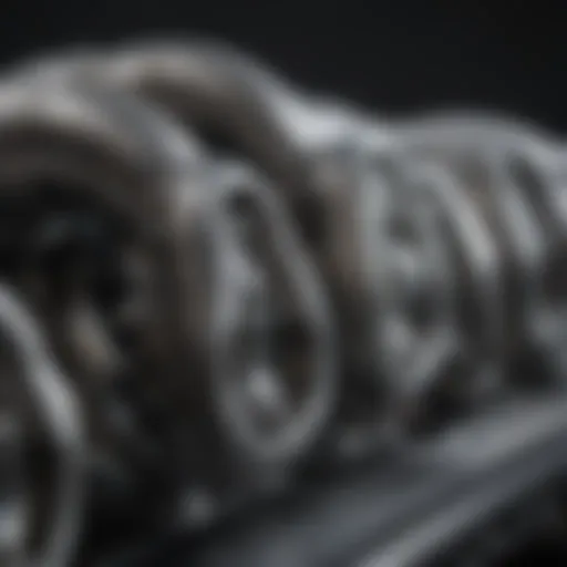 Close-up view of an automotive exhaust manifold showcasing intricate designs