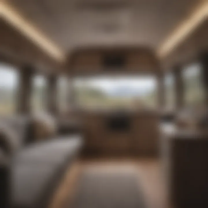 Luxurious small travel trailer interior with modern amenities