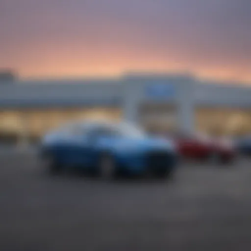 Exterior view of a Ford dealership in Circleville, Ohio showcasing a variety of models