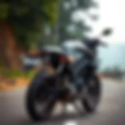 A sleek Suzuki motorcycle parked on a scenic road