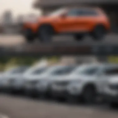 A group of RWD SUVs parked side by side