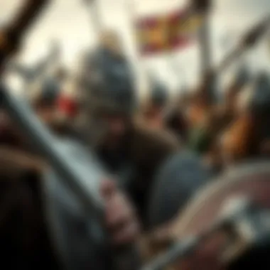 Viking Warriors in Combat A striking portrayal of Viking warriors engaged in a fierce battle.