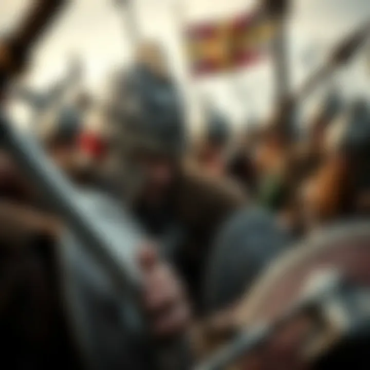 Viking Warriors in Combat A striking portrayal of Viking warriors engaged in a fierce battle.
