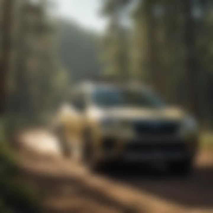 Subaru Forester driving through a scenic nature trail