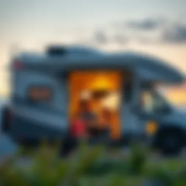 Happy family enjoying their time in the 2020 Thor Miramar 35.2 at a scenic campsite