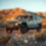 Sahara Jeep Wrangler parked on rugged terrain