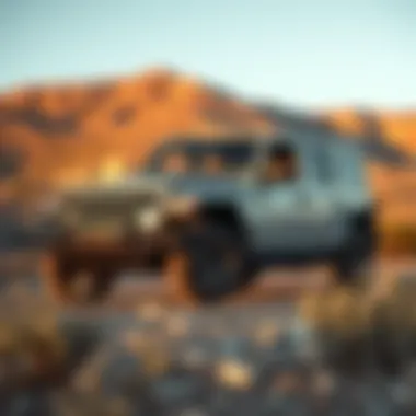 Sahara Jeep Wrangler parked on rugged terrain