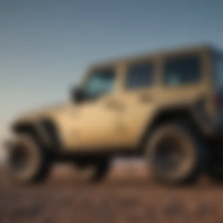 Side profile of the Jeep Wrangler Willys Diesel emphasizing its muscular build