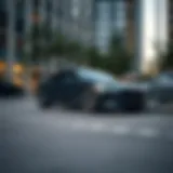 A sleek low emission vehicle parked in an urban environment