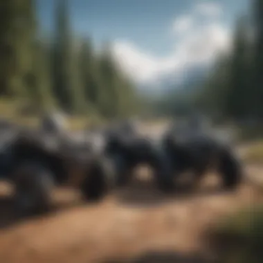 A group of ATVs gathered at a trailhead, with GPS devices prominently displayed.