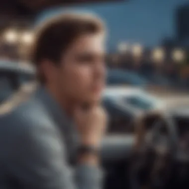 A young driver contemplating car rental options