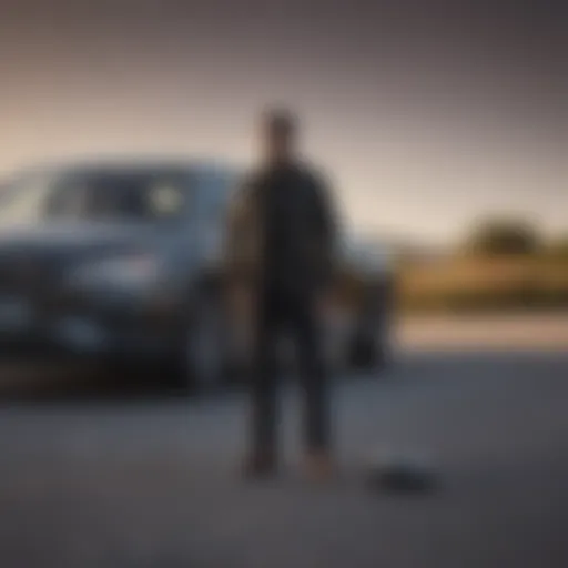 A worried driver standing beside a car with a missing key