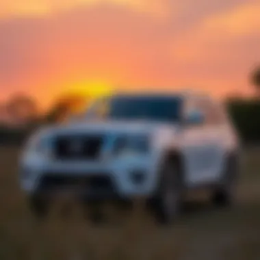 Nissan Armada parked against a Texas sunset