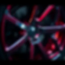 A close-up view of freshly painted vehicle wheels showcasing a vibrant finish.