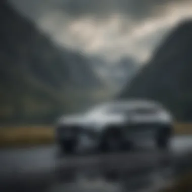 Elegant silhouette of a Volvo luxury vehicle on a scenic backdrop