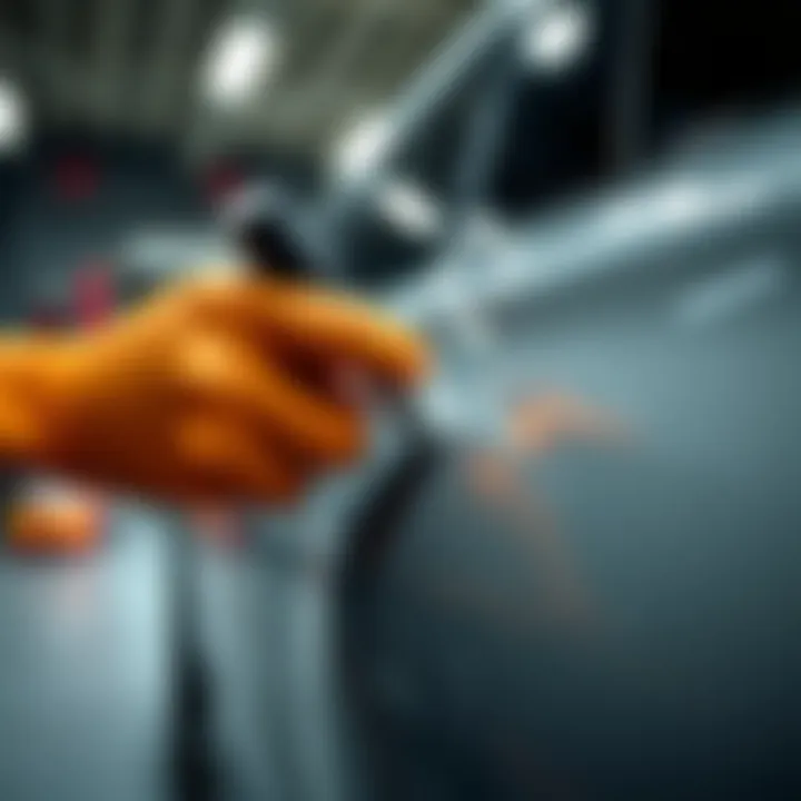 Demonstration of applying repair compound on a scratch