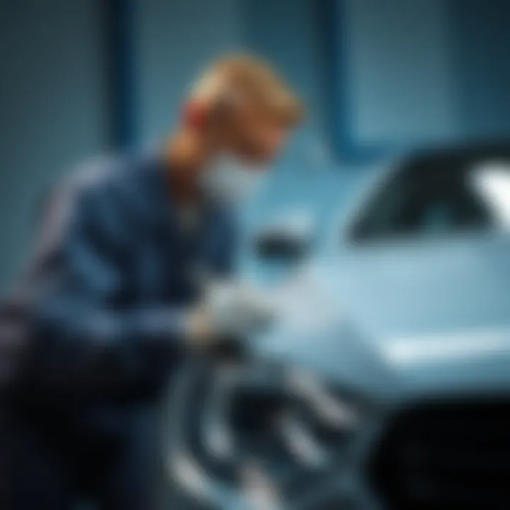 A professional applying a smooth coat of paint on a car body.