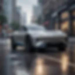 A futuristic electric vehicle on a city street