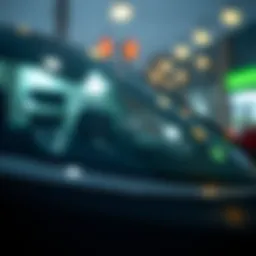 Detailed view of a cracked windshield