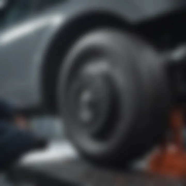 Mechanic working on a car's braking system