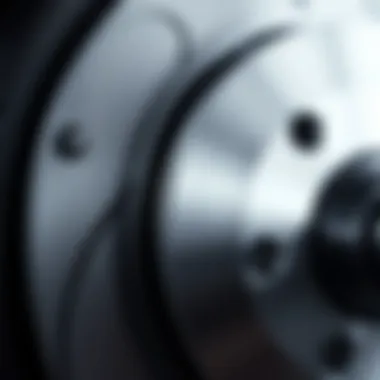 Close-up of a vehicle's brake rotor with surface wear patterns